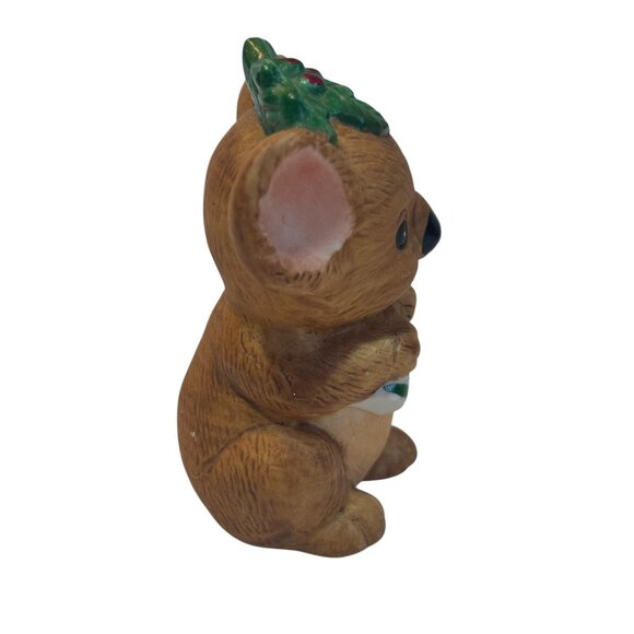 Vintage Ceramic Koala Figurine Holding Candy Cane With Holly Leaf Accent Lefton? - Picture 4 of 5